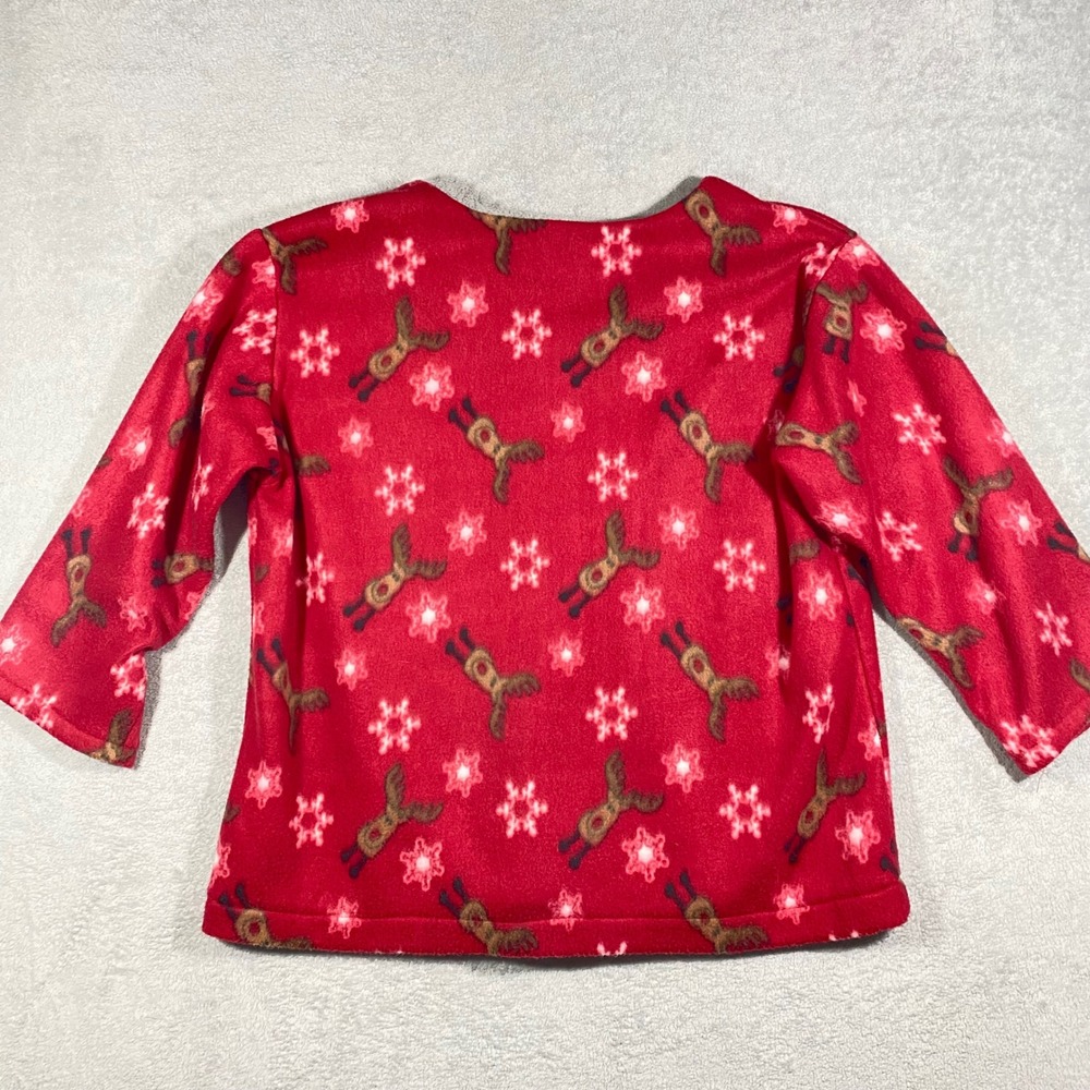 Handmade Reindeer Snowflake Fleece Top Women XL Red Holiday V-Neck Pullover - Picture 12 of 13
